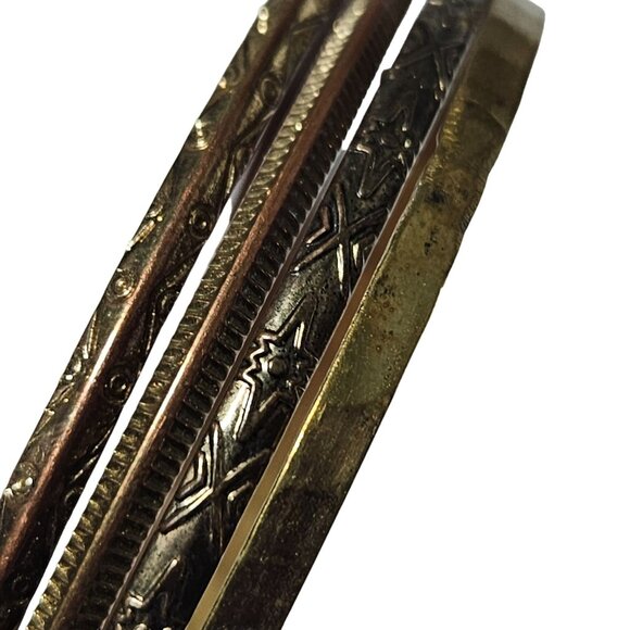 Vintage Gold Tone Bangle Bracelets Etched Design Fashion Jewelry Women Set of 4 - Picture 2 of 4